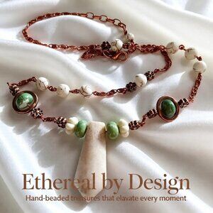 Handmade & Unique!!! Rustic CountryCore CabinCore Beaded Stone Necklace 22"